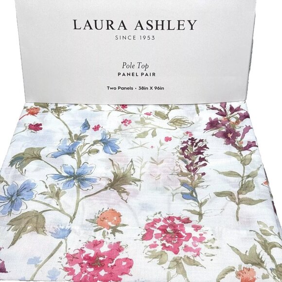Laura Ashley Wild Meadow Sienna 2 Window Curtain Panel Set Floral Garden 38x96